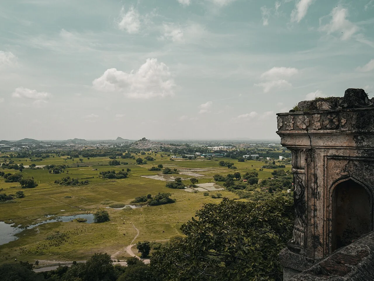 Scenic backdrop from the hilltop of the Elgandal Fort Complex showing rural Karimnagar District